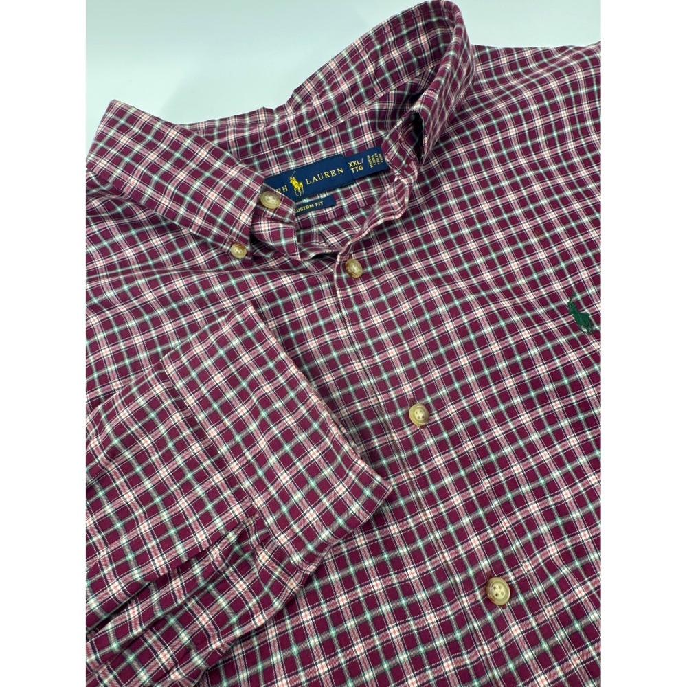 Polo Ralph Lauren Shirt Mens XXL Maroon Plaid Button Down Cotton Classic - Picture 9 of 9
